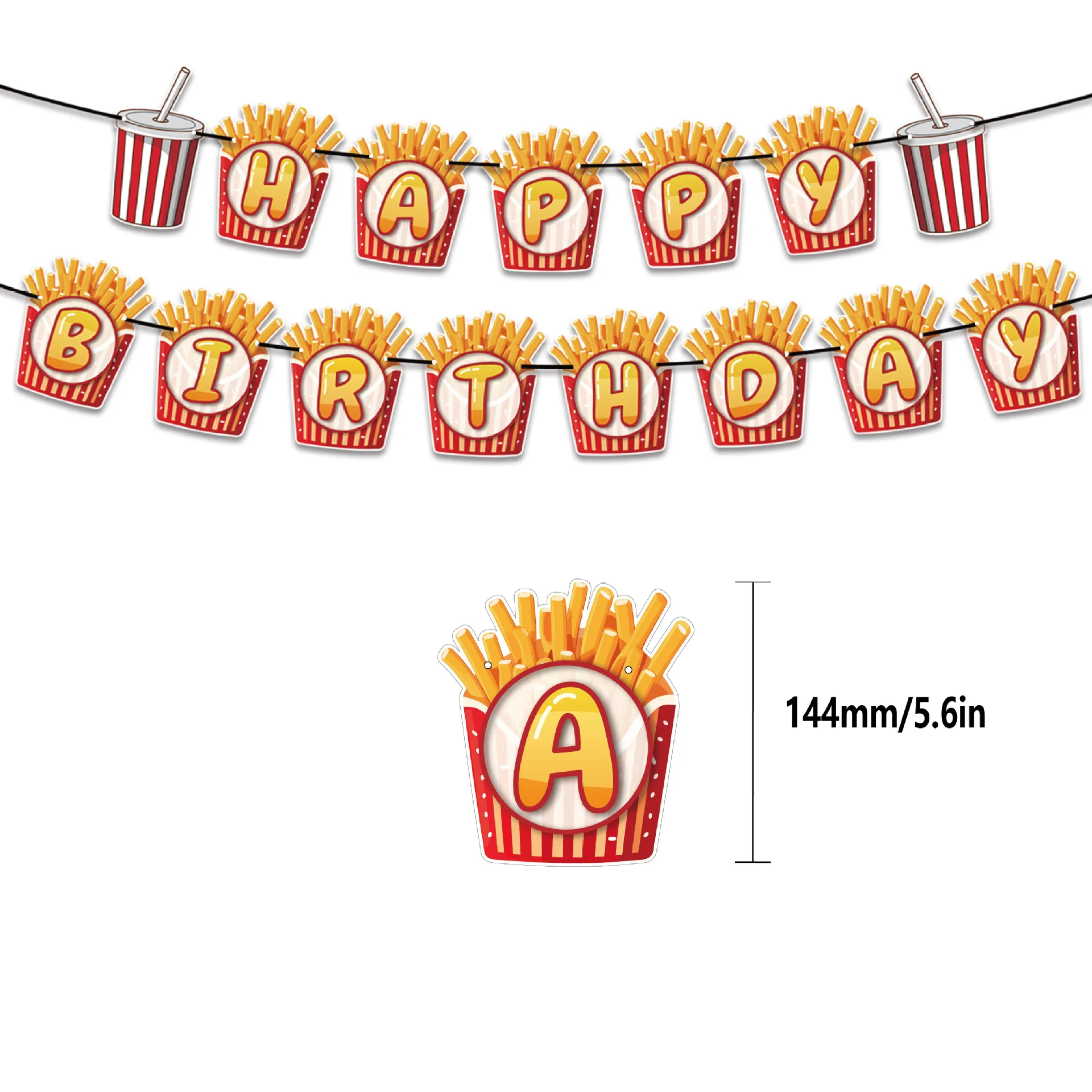 French Fries Theme Birthday Party Decorations for Children French Fries Balloon Happy Birthday Banner Cake Topper Supplies