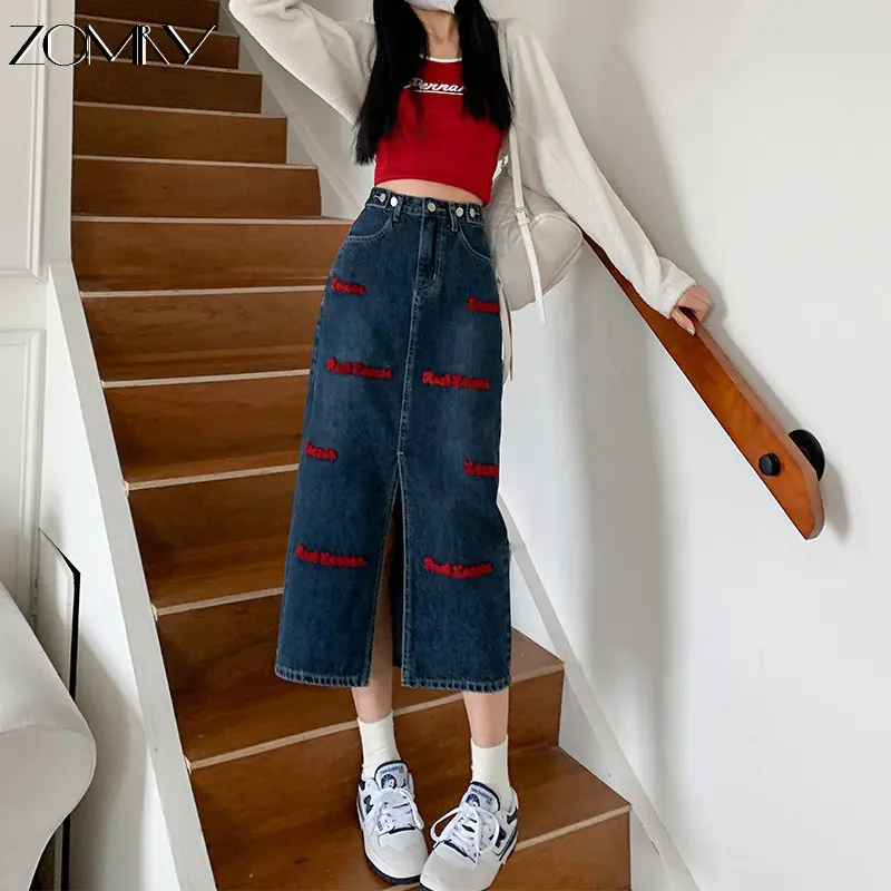 

ZOMRY Denim Skirts Women High Waist Calf Length Blue / Black Summer Clothes Streetwear Y2k Leisure Commuter Beach Party Skirt