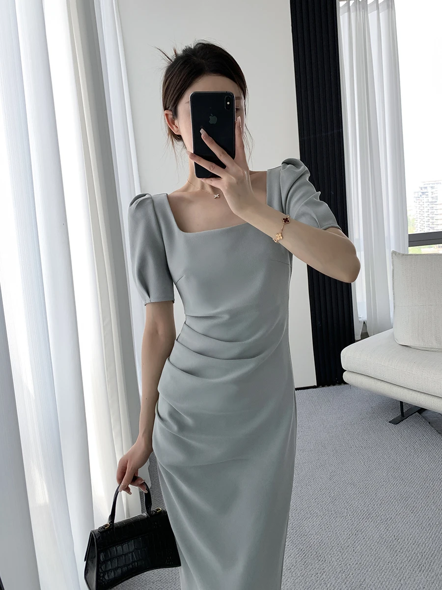 

Eeni Dr, женская летняя новинка 2025, облегающая юбка трапециевидной формы с высокой талией и квадратным воротником Bubble Sve, лето 2022, корейская юбка трапециевидной формы