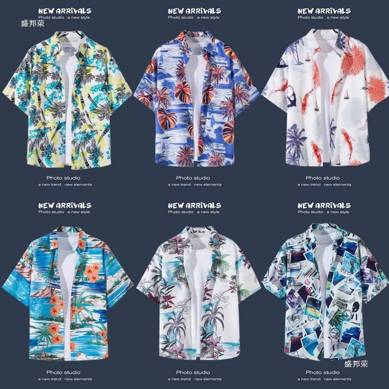 Flower shirt short sleeve Hainan island clothes beach clothes Sanya xiawei style Thailand travel Men couple casual loose Coat Co