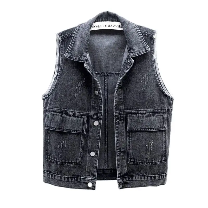 Women Large Size Lady  Denim Vest Jacket Clothing Summer Fashion Waistcoat Female Casual Big Size Jeans Sleeveless Jackets Tops