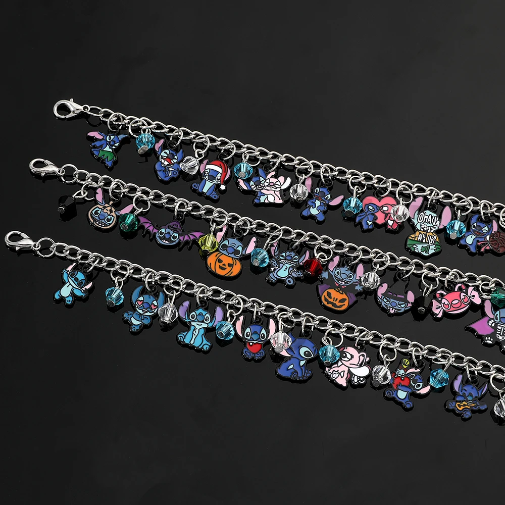 Disney Lilo & Stitch Charms Bracelets Cute Anime Cartoon Stitch Halloween Pendant Alloy Hand Chains Women Festival Jewelry Gifts