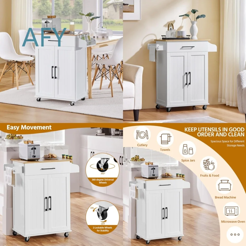 Nordic Style Kitchen Dining Cart with Wheels Mobile Island for Home Kitchen Organization Multi Functional Rolling Trolley for