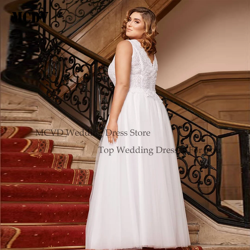 Mcdv personalizado plus size vestidos de casamento civil apliques de noiva sem mangas com decote em v sem mangas vestidos de noiva bohvestido de novia