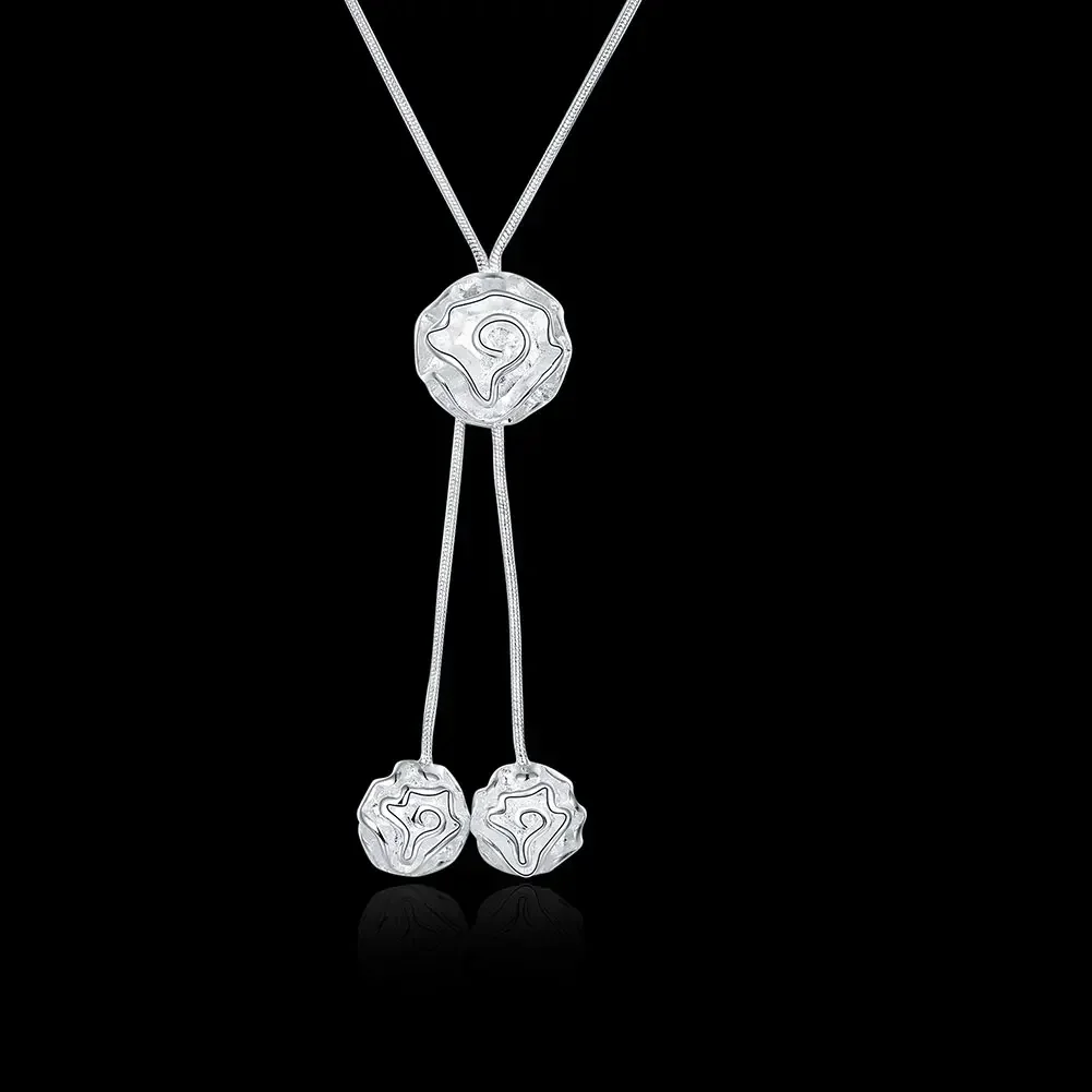 High quality 925 Sterling Silver Pretty rose Flower necklace for women charms Jewelry fashion party wedding Christmas gifts 44cm