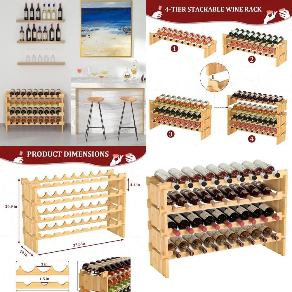 

Отдельно стоящая деревянная винная полка на 36 бутылок для хранения на полу или столешнице (желтая)