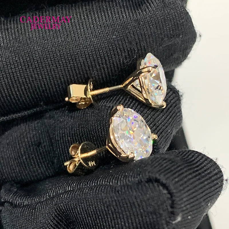 

Martini 3 Prongs 9mm 3ct Each VVS Moissanite Diamond Earrings Stud Screw Back 14K Solid Gold Moissanite Earrings For Women Men