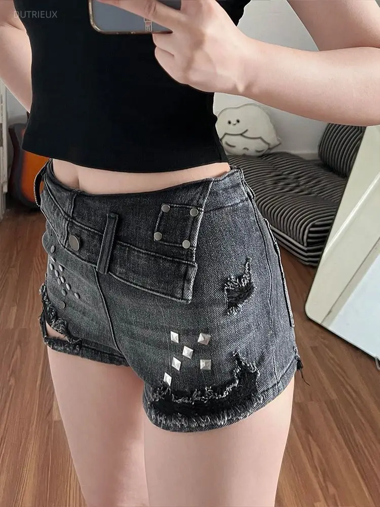 Y2k Denim Shorts Mujer Streetwear Spring Summer American Style Sexy Woman Pants Asymmetrical Waistband Retro Pantalones Cortos