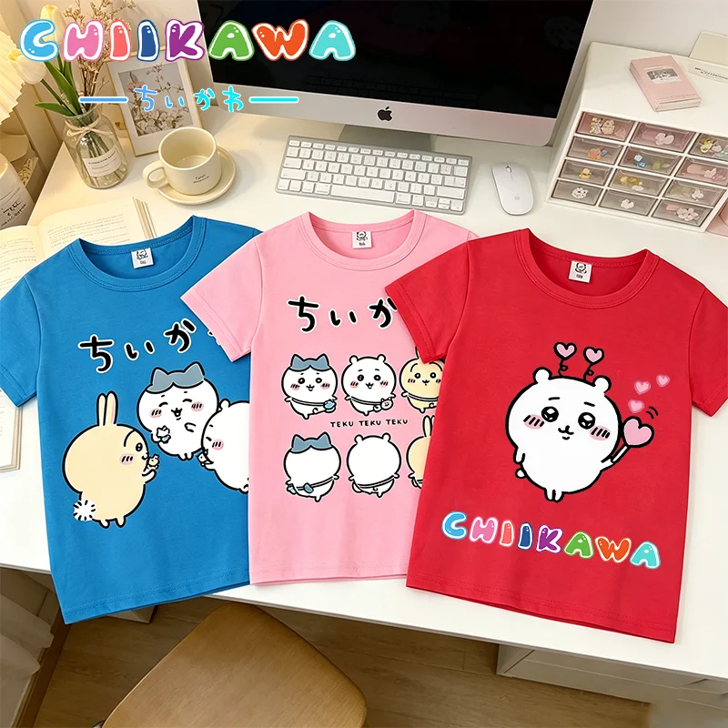 

Chiikawas Cartoon T-shirt Short Sleeve Clothing Print T-shirts Summer Breathable Clothes Usagi Hachi Tops Tees Kawaii Outfits