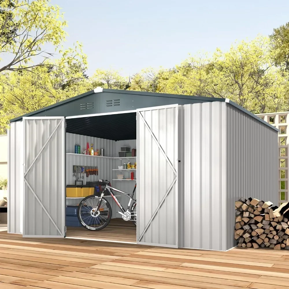 10' x 12' Storage Shed Large, Metal Sheds & Outdoor Storage 10x12, Lockable Outdoor Shed Utility and Tool Storage for Garden