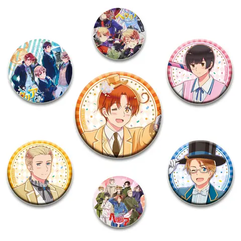 32/44/58mm Anime Hetalia World Stars Handmade Round Brooch Exquisit Enamel Lapel Pins for Clothes Hat Backpack Accessorie Gifts