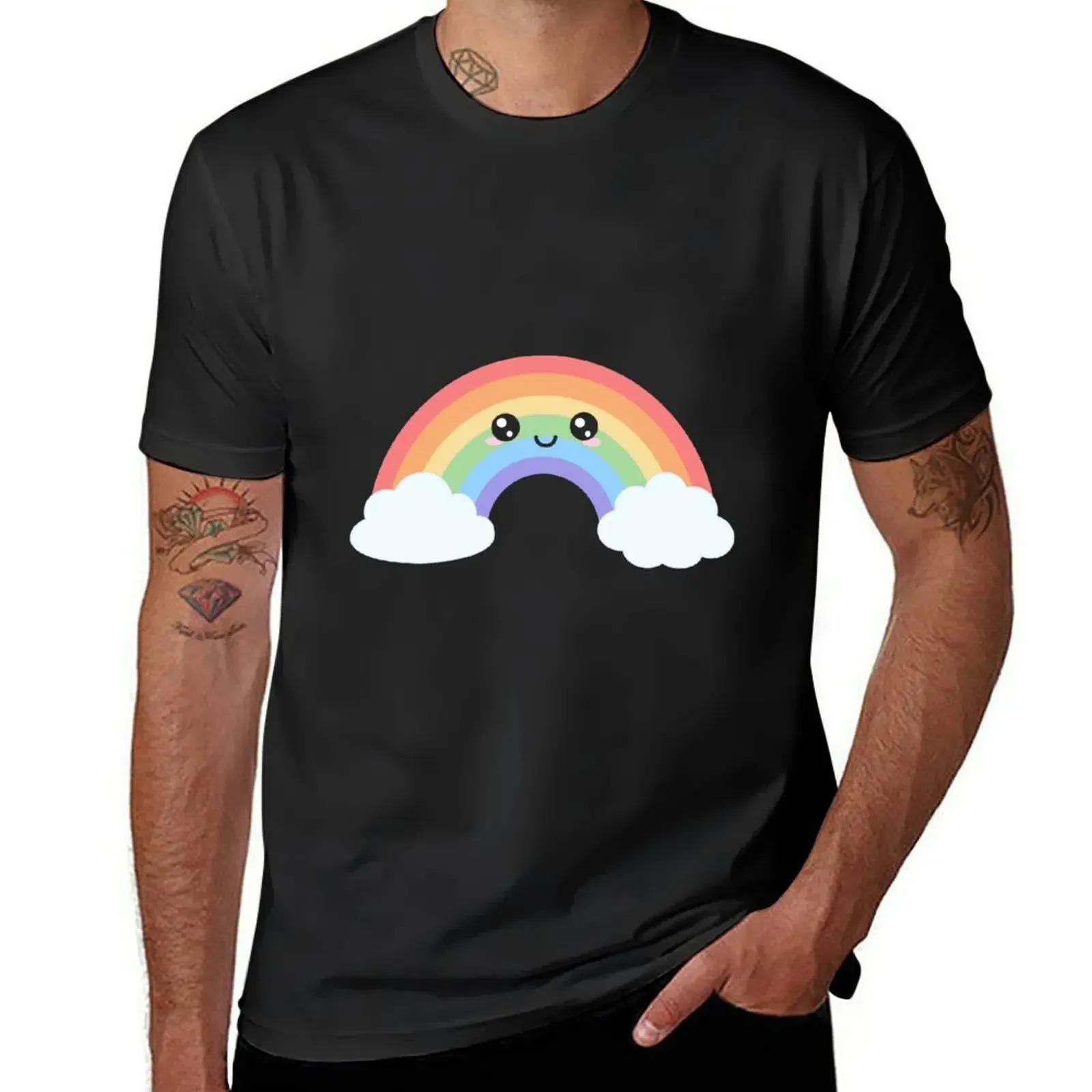 

Rainbow Pastel Happy Blushing Smiling Clouds T-Shirt vintage clothes oversized boys animal print mens cotton t shirts