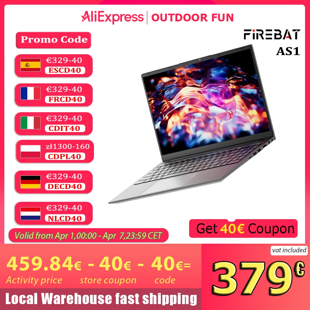 Ordinateur portable Firebat AS1, nouveau processeur AMD R5 7430U, 16 Go de DDR4, 512 Go de SSD, Windows 11, écran IPS de 15,6 pouces, WIFI6, BT5.2, prise en charge 4K, clavier rétroéclairé pleine taille, type-c