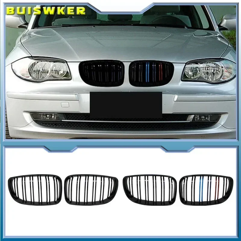 For BMW E81 E87 E82 E88 128I 130I 135I Car Front Bumper Kidney Grille Racing Grills Grilles Gloss Black Dual Slats Grill 07-11