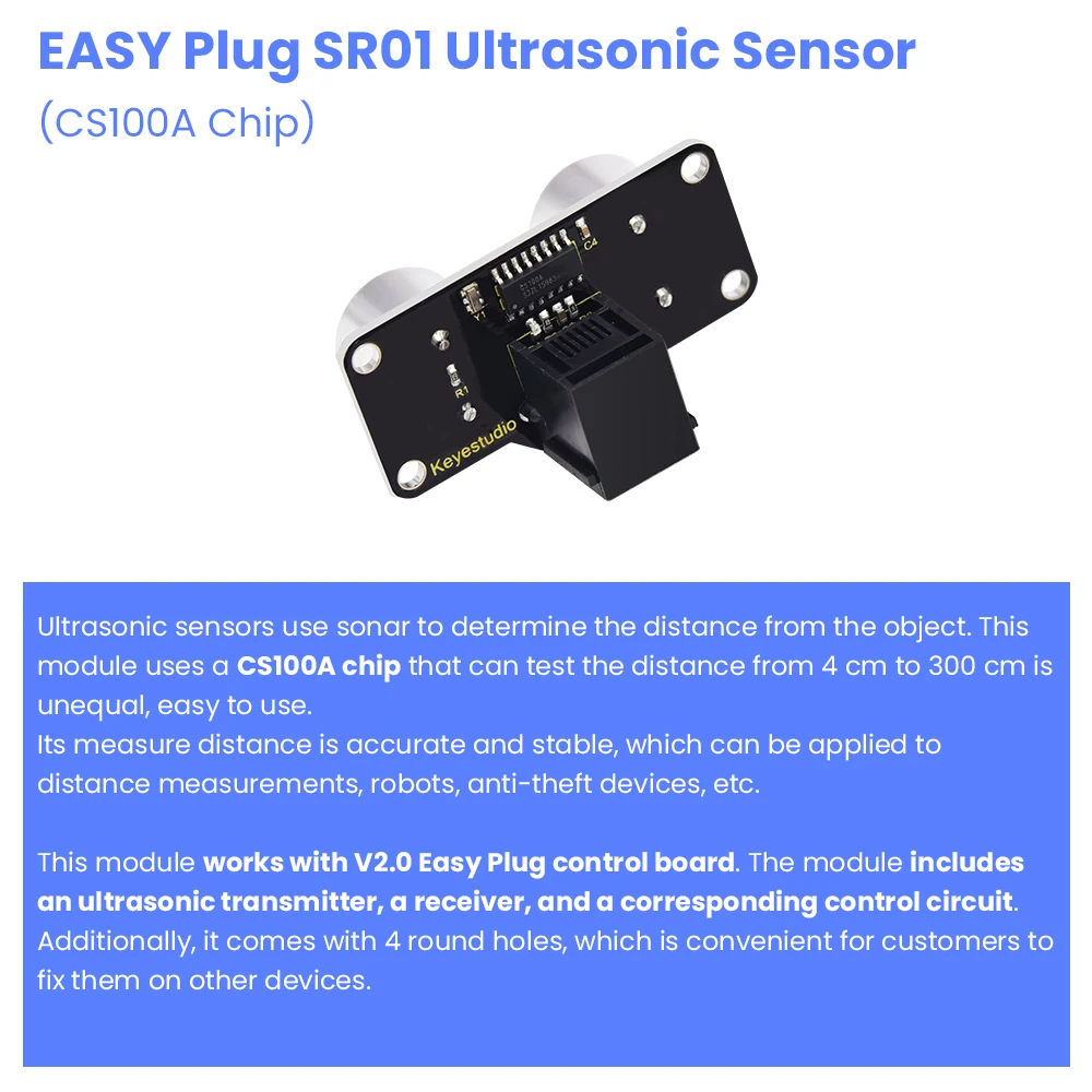 Keyestudio Easy Plug SR01 Ultrasonic Sensor RJ11 Port High Sensitivity For Arduino STEM Education DIY Electronic