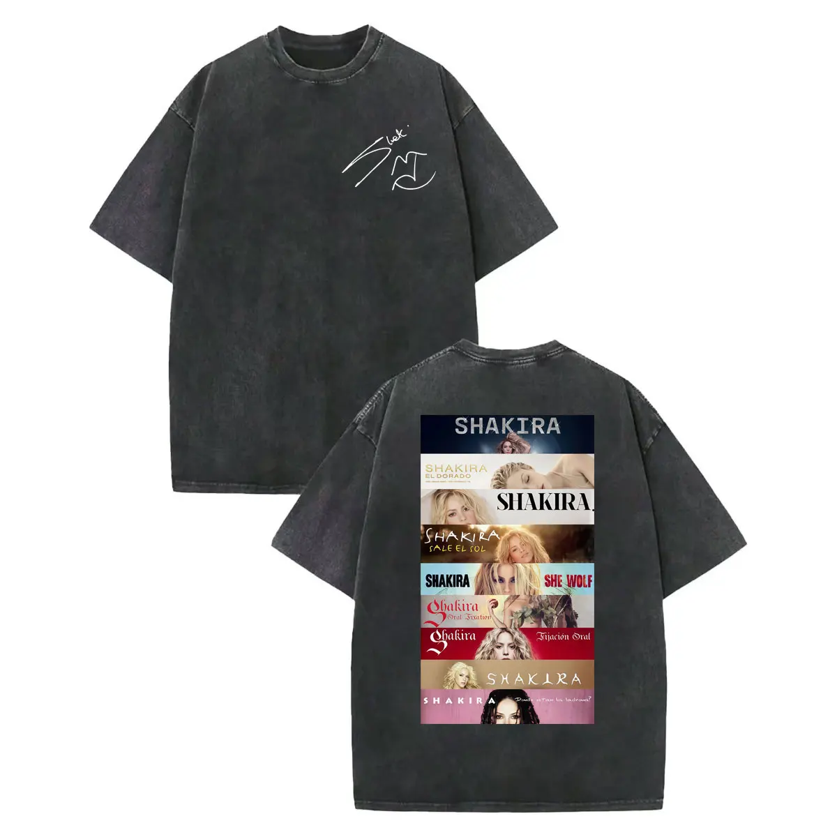 

Vintage Washed Shakira Album Graphic T Shirt Harajuku Pop Music Short Sleeve T-shirts Men's Women's High Quality Fashion T-shirt