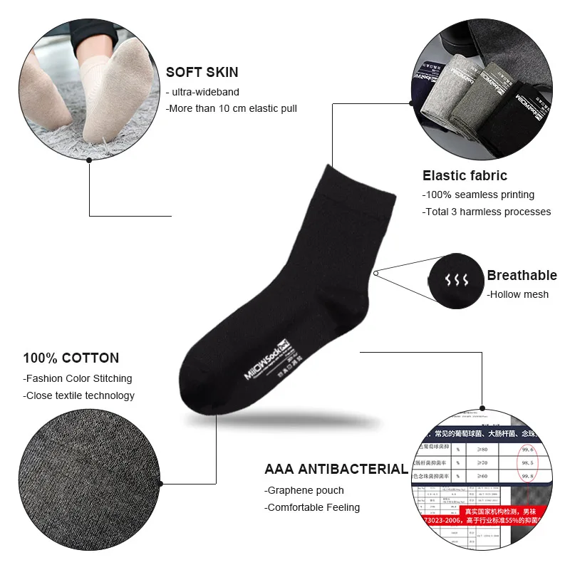 MiiOW 5 Pairs Men\'s Socks Cotton New Style Black Business Men Socks Breathable High Quality Casual Middle Tube Long Socks Man