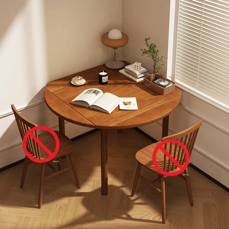 Solid Wood Folding Round Dining Table Expandable Nordic Walnut Chairs Set Small Apartment Dinning Table Kitchen Table Furniture