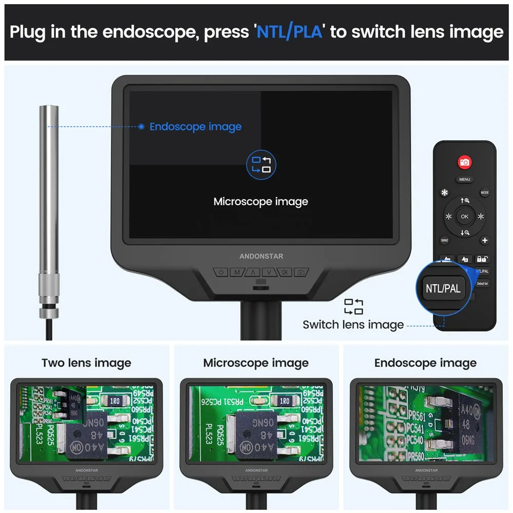 Maxgeek AD409 Pro ES mikroskop cyfrowy z endoskopem i ekran FHD do naprawy elektroniki i lutowania Monitor dla Andonstar