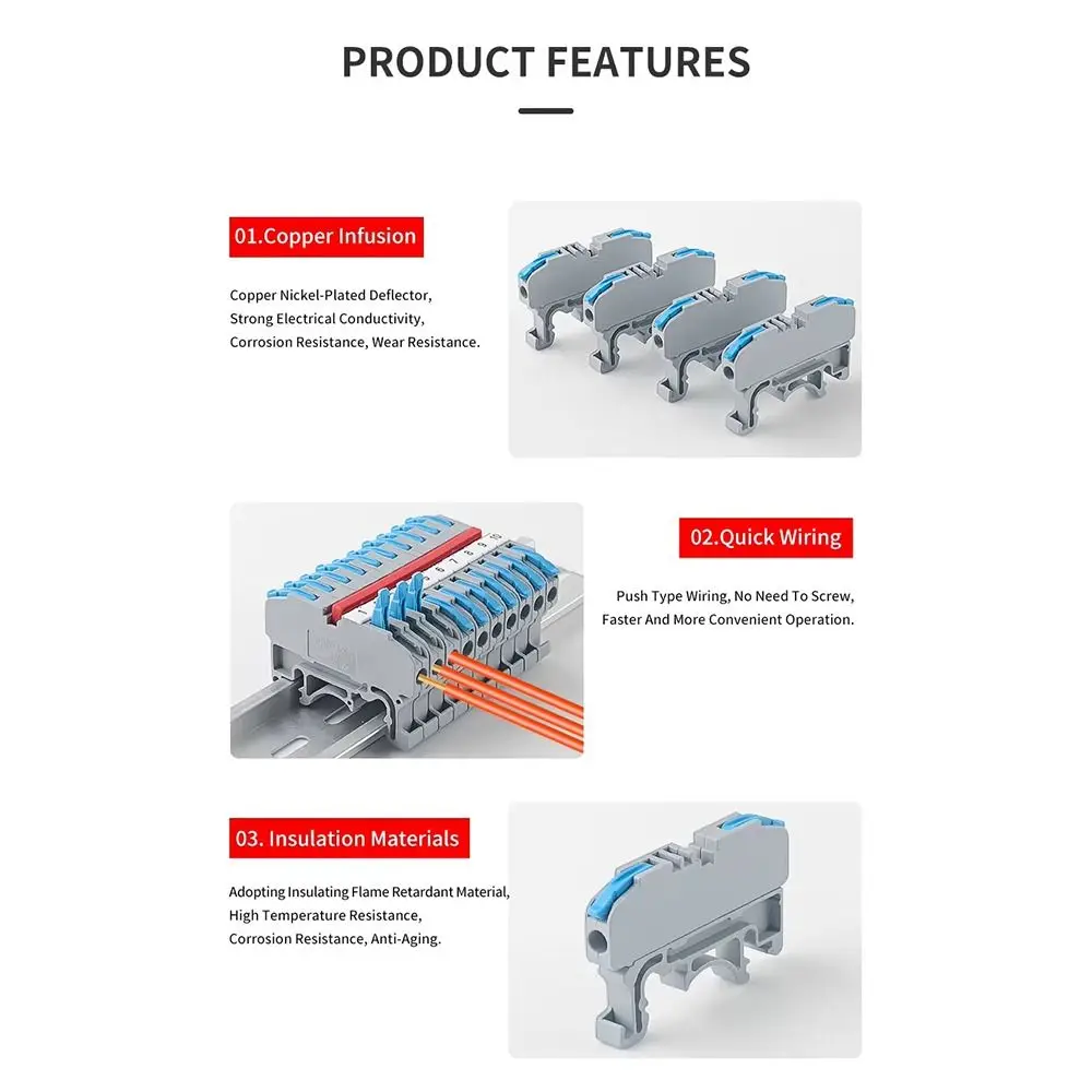 10Pcs CMK420 Din Rail Terminal Block 450V 32A 4mm2 11AWG Lever Type Rail Connector DIN Mount Design Color Coded Terminals