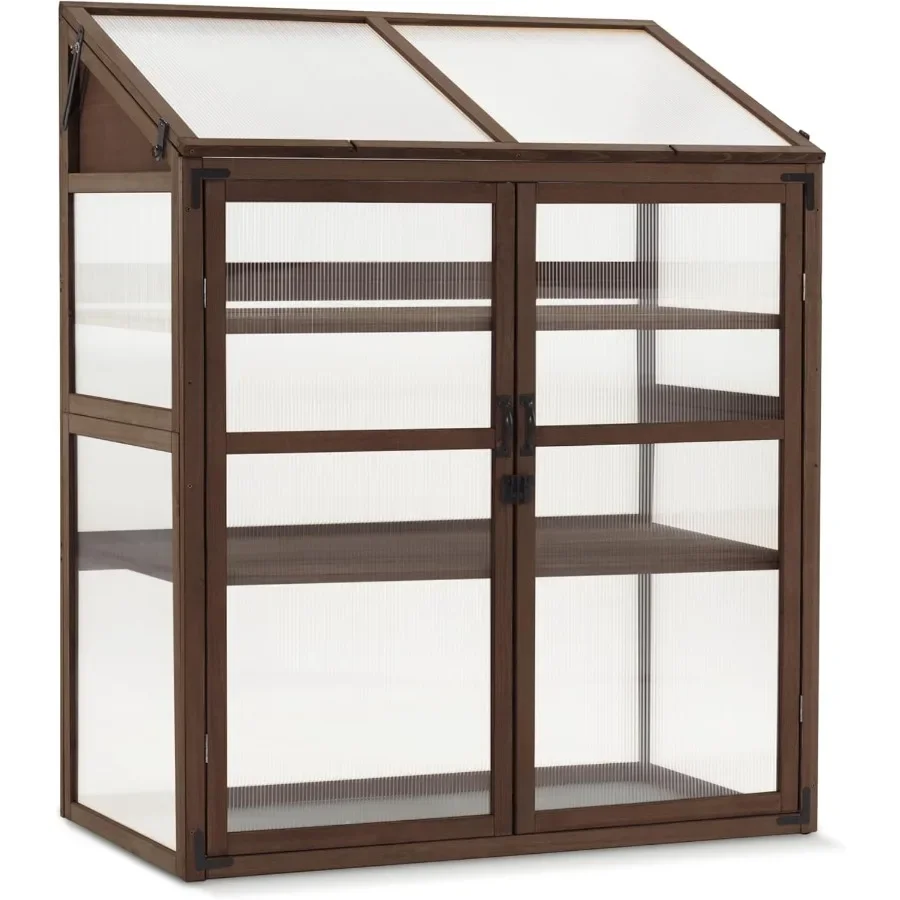 

Macrout Cold Frame Greenhouse Large Wooden Greenhouse Cabinet Garden Cold Frame with Adjustable Shelves for Outdoor Indoor Use
