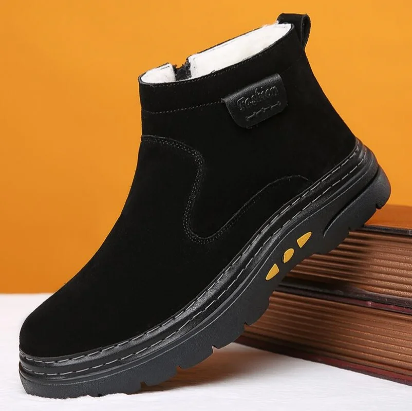 Men's sheepskin and wool integrated snow boots, real leather and fur, winter thick and warm boots slip resistance for Men's