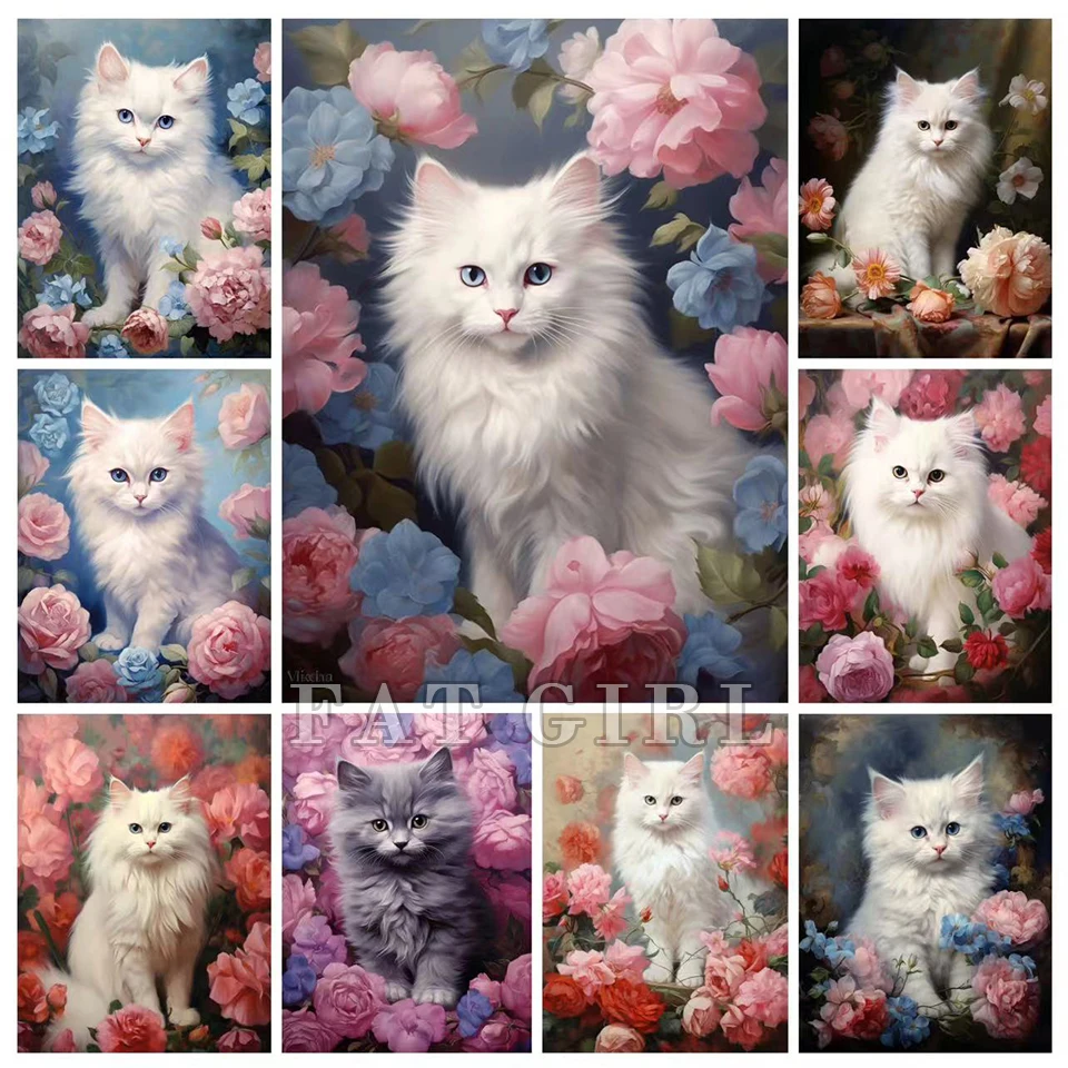 5d Diy Flower Cat Diamond Painting Full Diamond Mosaic Embroidery Cross Stitch Kits New Arrival Animal Home Decoration Gift D87