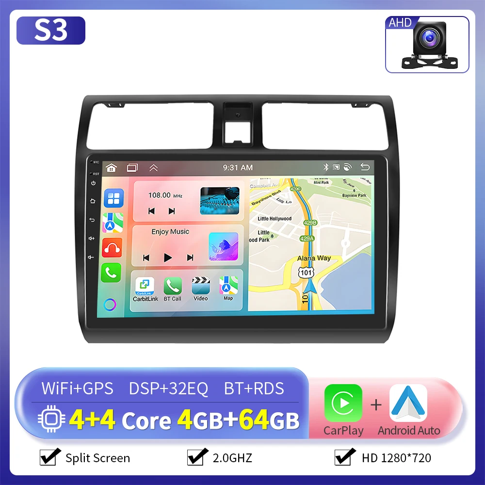 Camecho 6 + 128G Draadloze CarPlay Andorid Auto Radio Voor Suzuki Swift 2005 2006-2010 GPS Stereo 4G WiFi 2Din Multimedia Speler