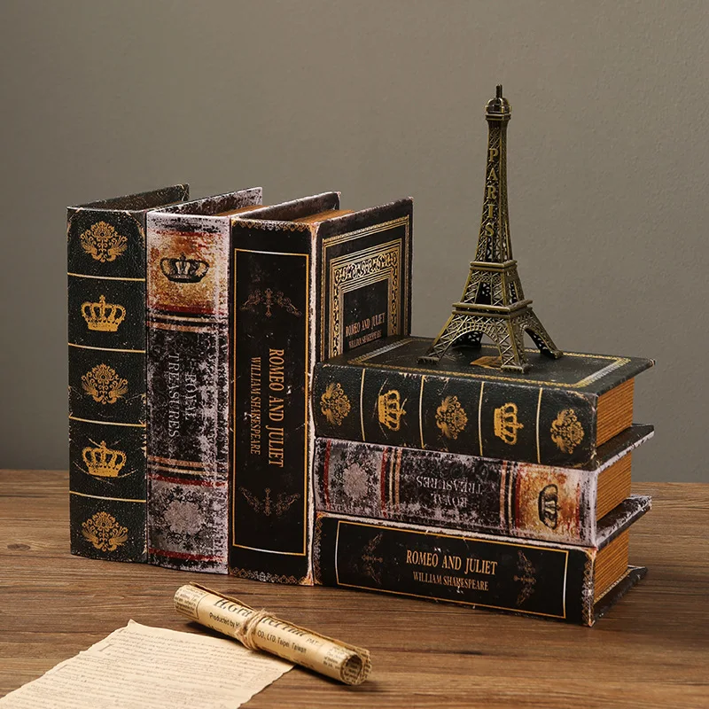 

European Vintage Fake Book Box - Wooden Decorative Book for Home Library, Office Desk, Bookshelf Decor, Photography Prop