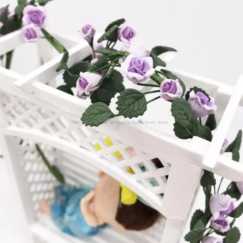 الحرف اليدوية زهرة الورد الاصطناعية لبيت الدمية المناظر الطبيعية اكسسوارات ترتيب الزهور لمشهد حديقة مصغرة 1/12