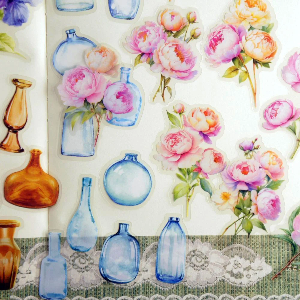 

18pcs Stained Glass Flowers Style PVC Sticker Scrapbooking DIY Gift Packing Label Decoration Tag