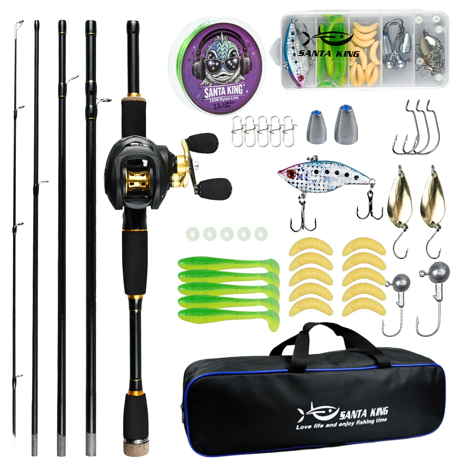 

Fishing Combo Set- Casting Fishing Rod with 7.2:1 Gear Ratio Baitcast Reel Fishing Line Bag Lure Kit for Freshwater Fishing