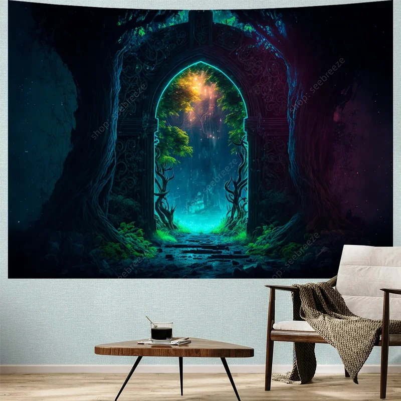 

SUThe Gate of Life UV Reactive Tapestry Wall Hanging Room Decoration Accessories Psychedelic Home Wall Decor Witchcraft Tapest@