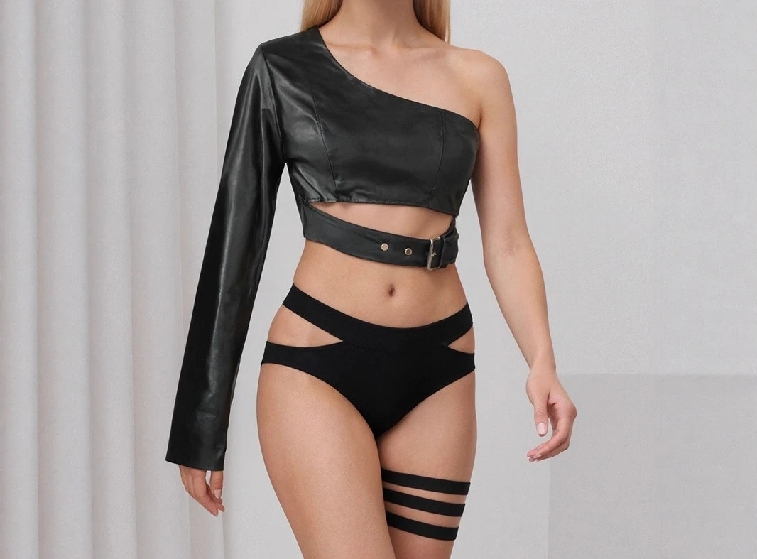 Einseitige PU-Lederjacke im Rock-Stil, unregelmäßiger Kurzmantel, europäische und amerikanische Eigenmarke, Promi-Individualisierung