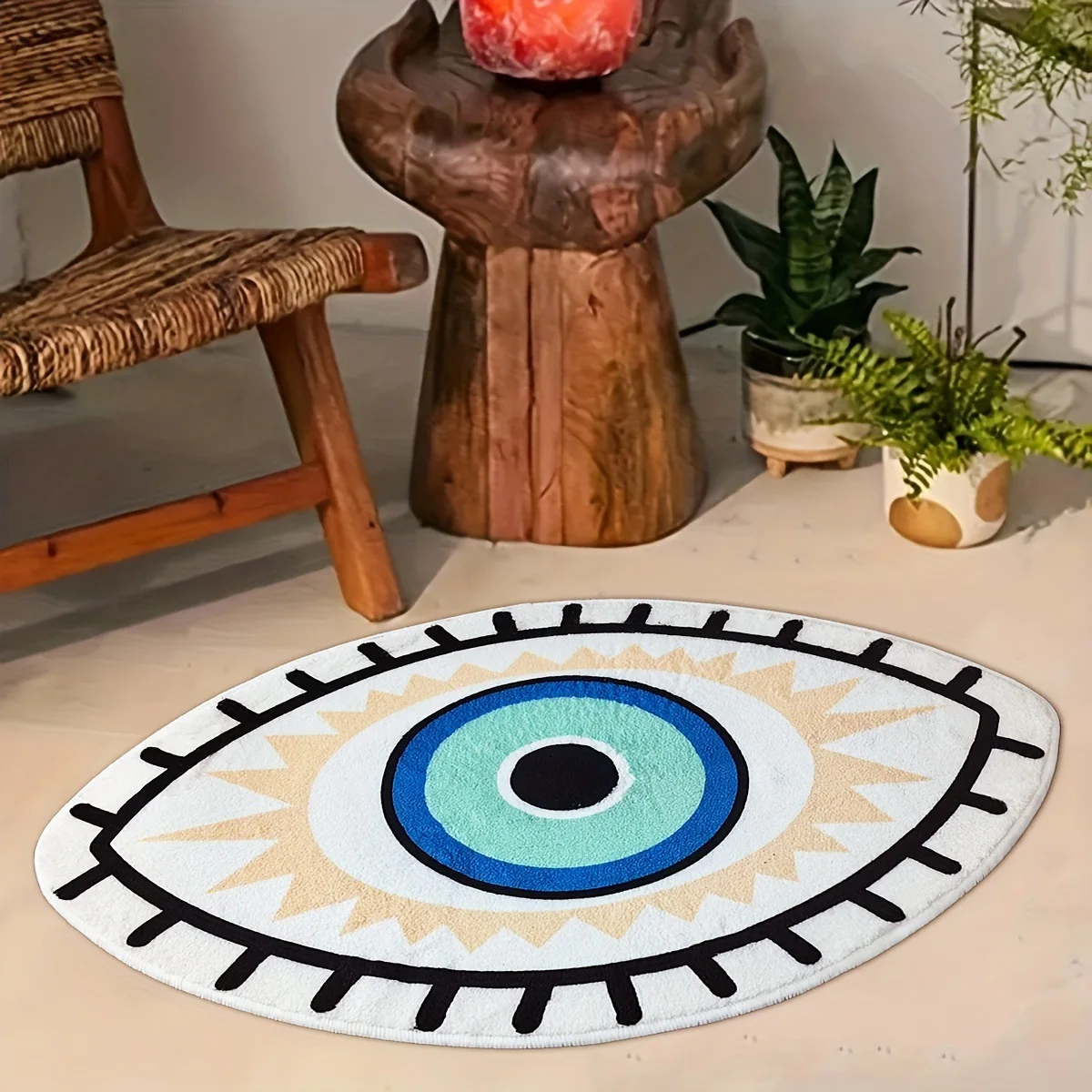 Evil Eye Bath Mat Soft Absorbent Non-Slip Kids Bathroom Rug Microfiber Tufted Mat for Shower Eye Shaped Shaggy Floor Mat