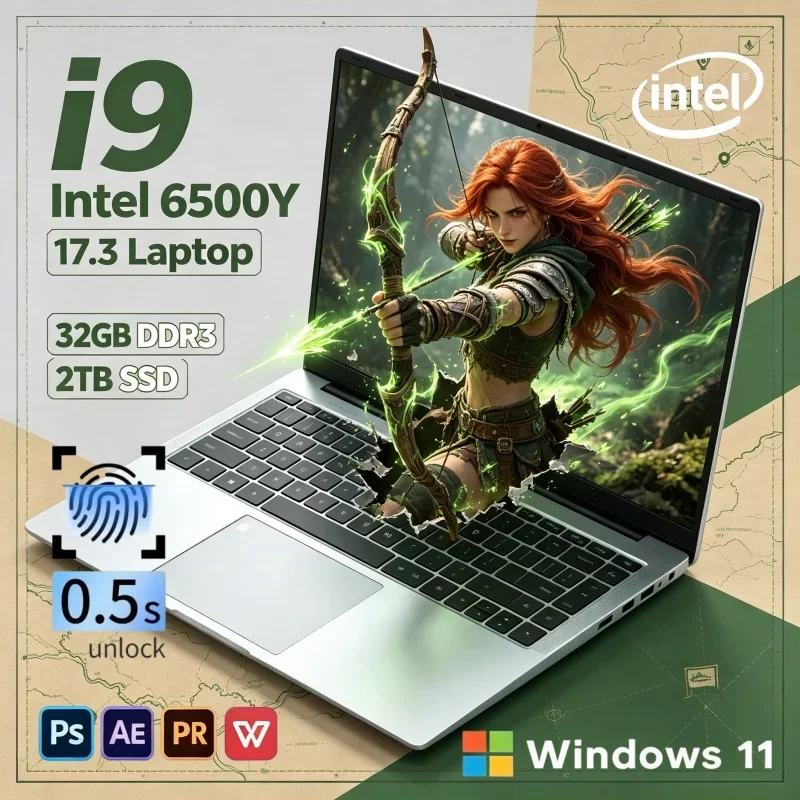 17.3" Durable Workstation Notebook 2026 New Intel Core 6500Y 16/32GB RAM 2TB SSD Win11 High Speed Office PC