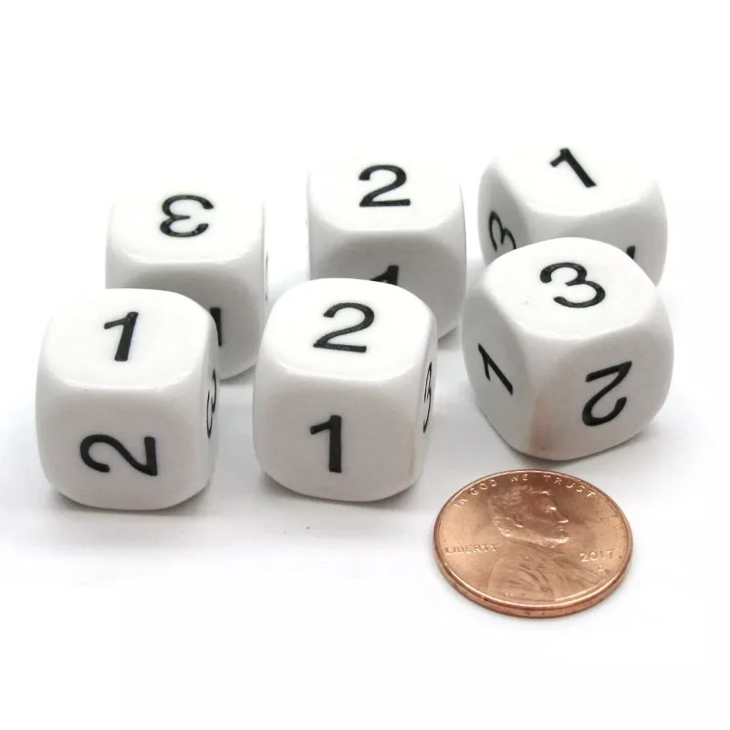 10Pcs/set White Black Letters Rounded Six Sided Numbers 123123 Dice 16mm Laser Engraving