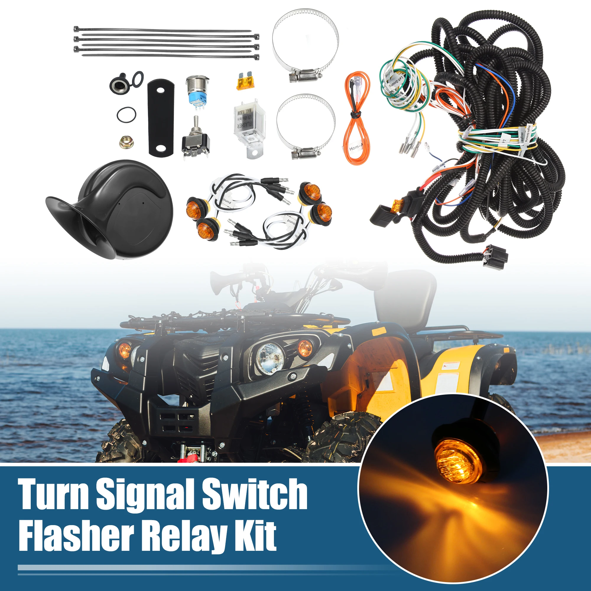 

Motoforti 1 Set Universal UTV Turn Signal Kit Street Legal with Toggle Switch Flasher Relay and Horn Kit Amber LED