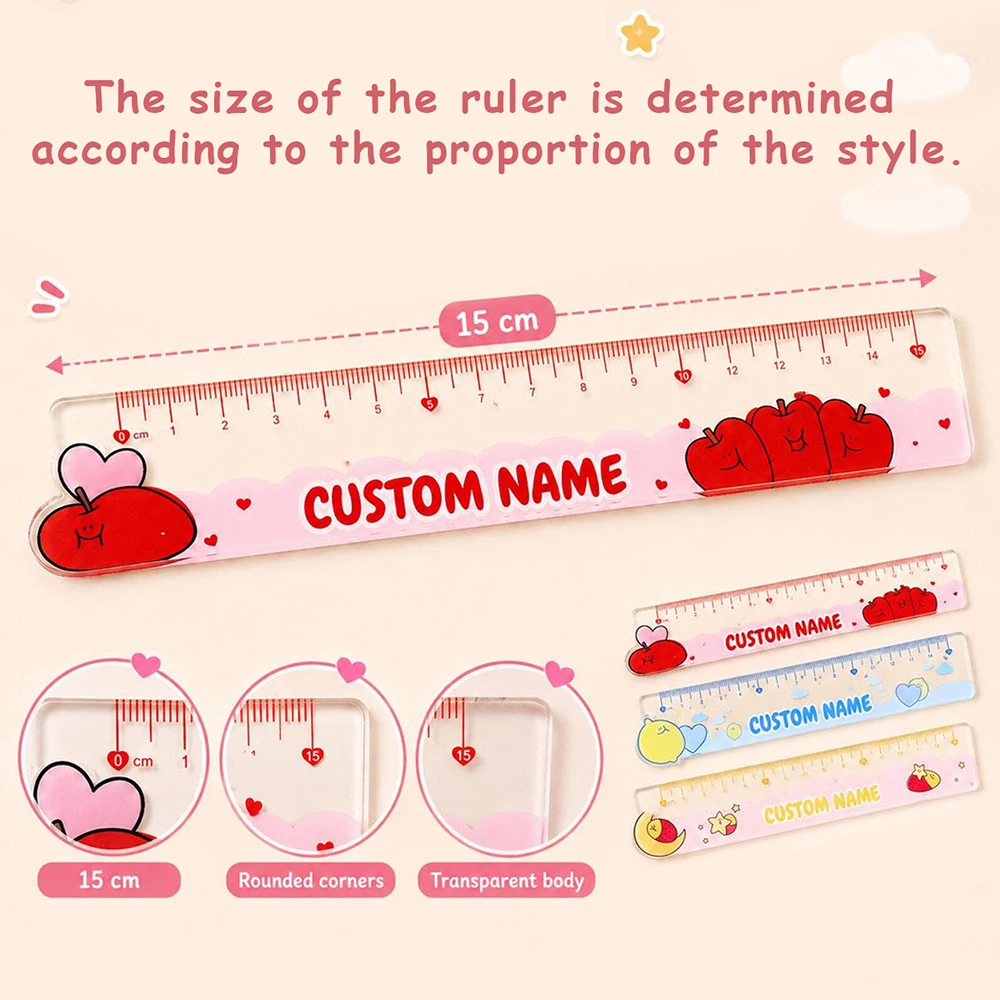 Personalized Custom Name Ruler,Acrylic Straight Ruler,Cute Cartoon Pattern,Back To School,School Supplies,Office Measuring Tool