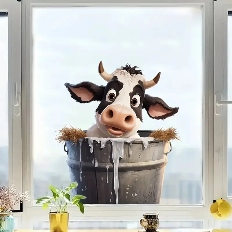 Cute Cow Sticker, Waterproof Vinyl Material, Ideal for Toilet, Home , Refrigerator, Car, Window, Wall Decor, Room Decoration
