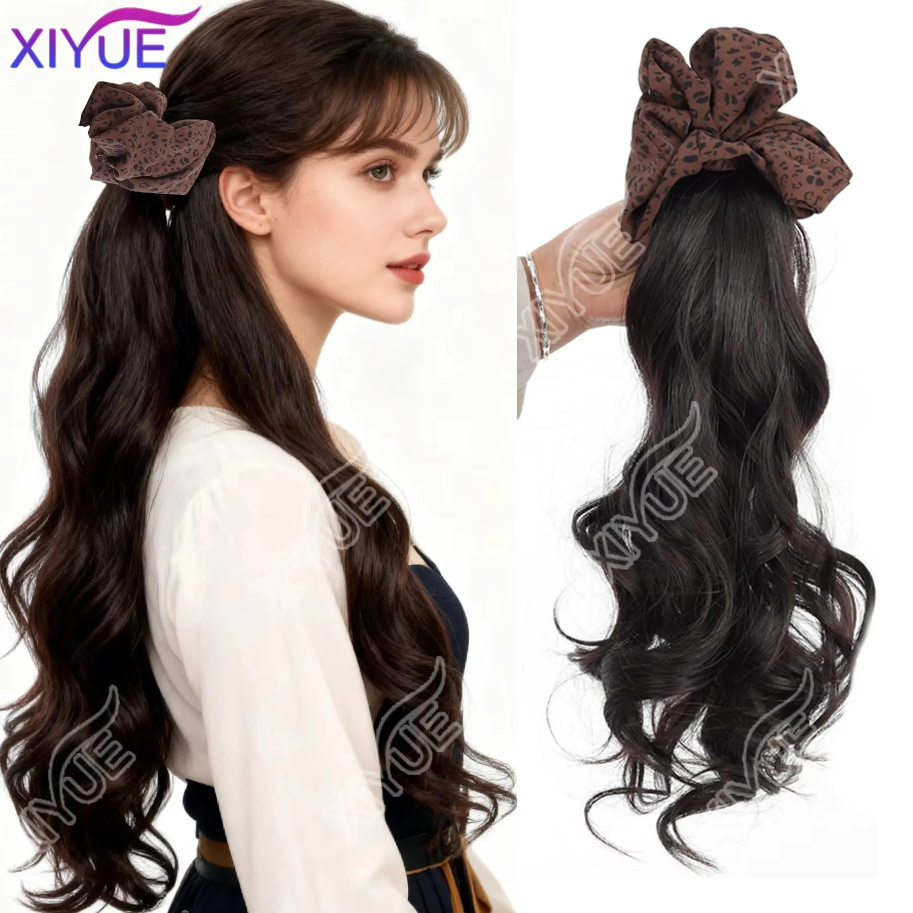eopard print Hair Ring Claw Clip Synthetic Autumn And Winter Temperament Korean Style Layered Curly Ponytail Low Tie XIYUE