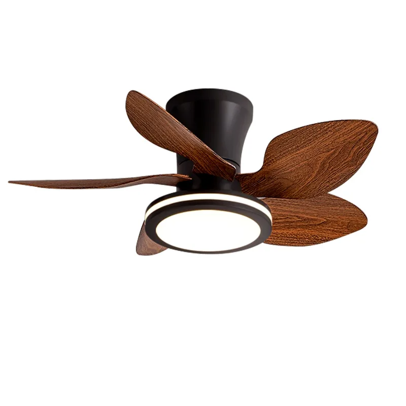 

Medieval walnut pattern retro living room fan light intelligent silent home bedroom atmosphere ceiling fan light