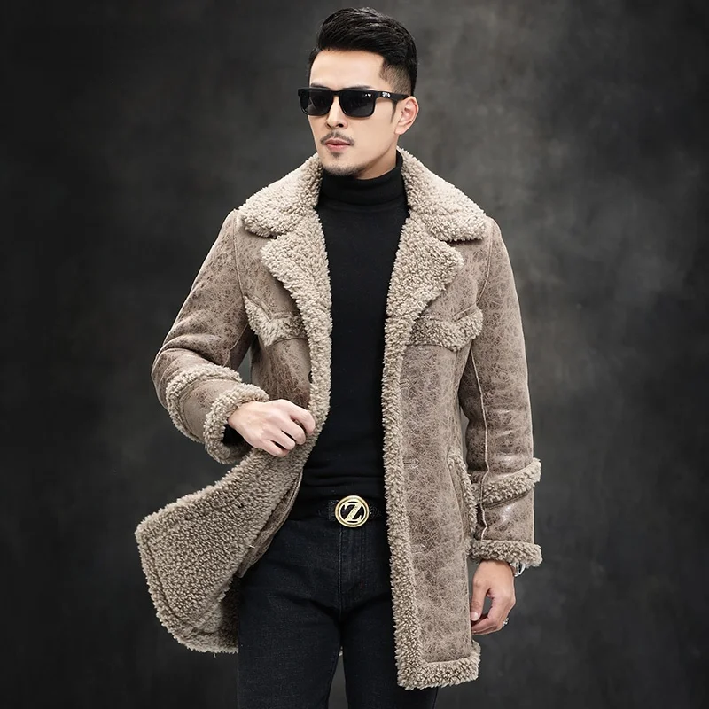 

Winter Thicken Thermal Mens Fur Coat Particle Wool Long Sherling Jacket Suede Men Clothing 5XL