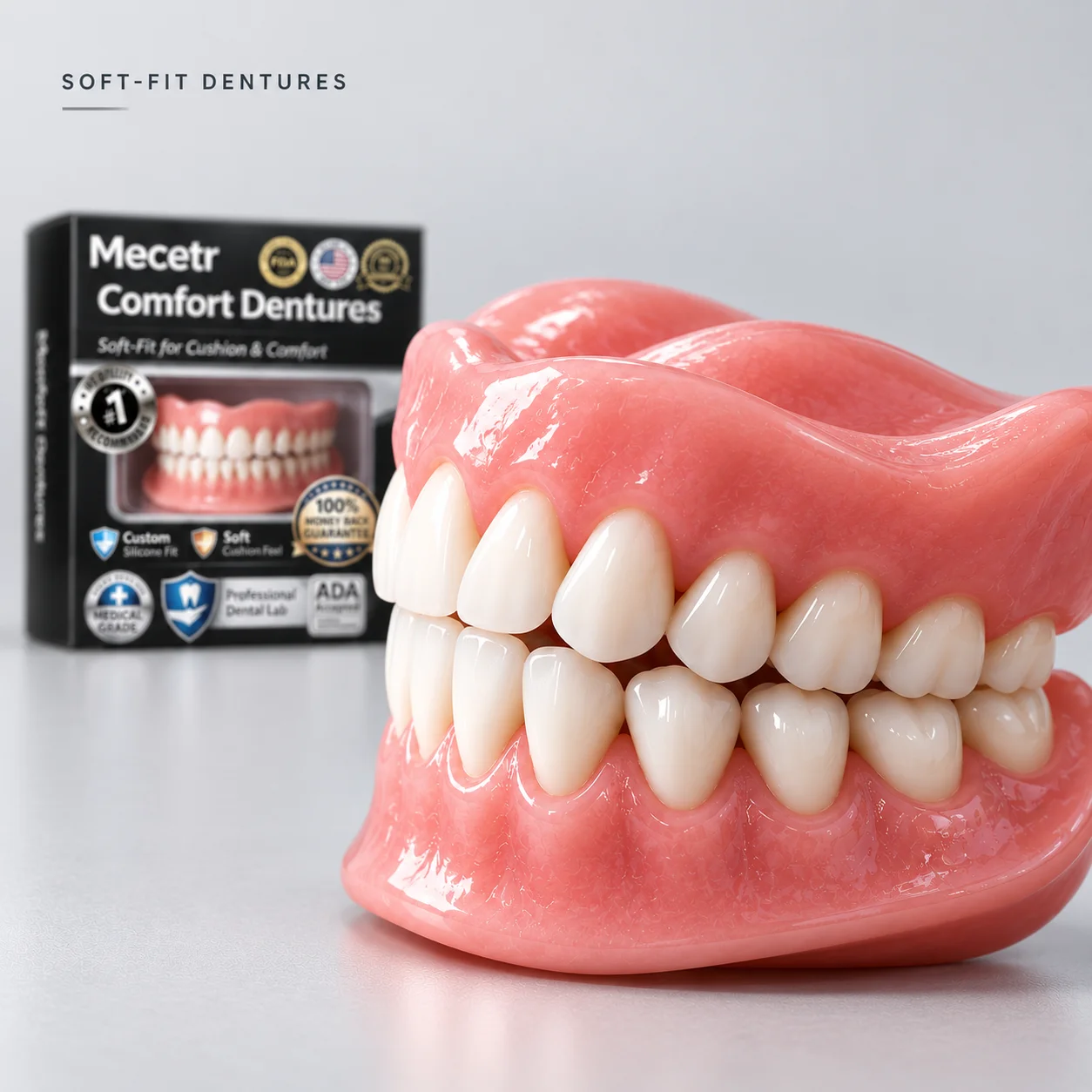 Mecetr Comfort Dentures Soft Cushion Silicone Natural Looking False Teeth Comfortable Temporary Teeth Veneers For Smile Makeover
