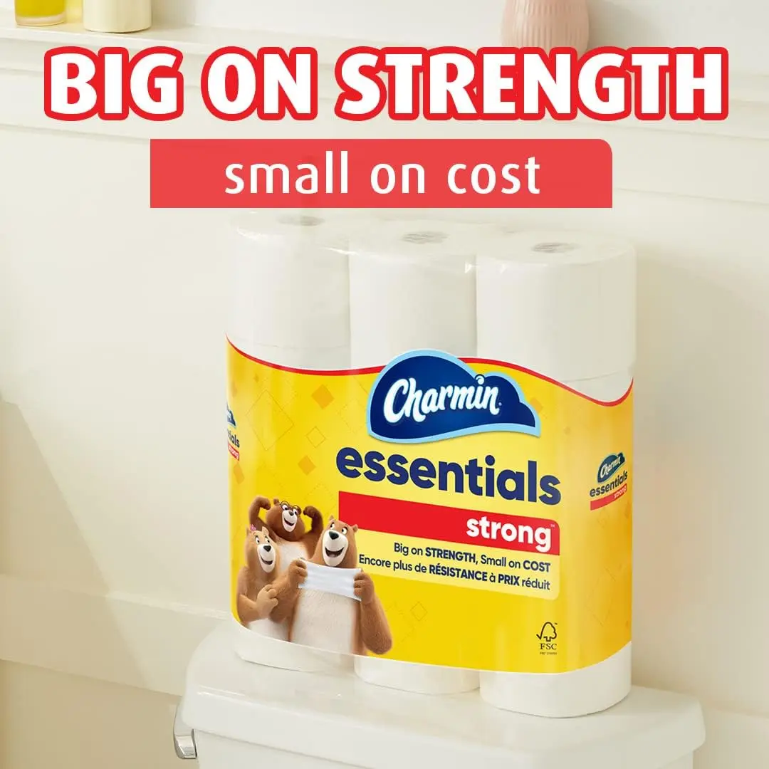 Charmin Essentials Strong Toilet Paper, 9 Mega Rolls = 36 Regular Rolls