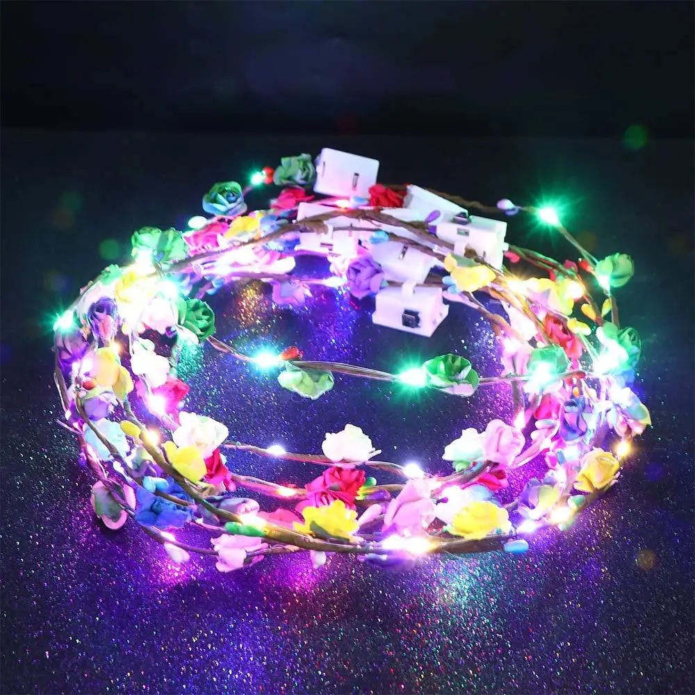 Luminous Simulation Flower Birthday Party LED Light Hairband Wreath Headband Beach Headband Flower Crowns Glowing Wreath