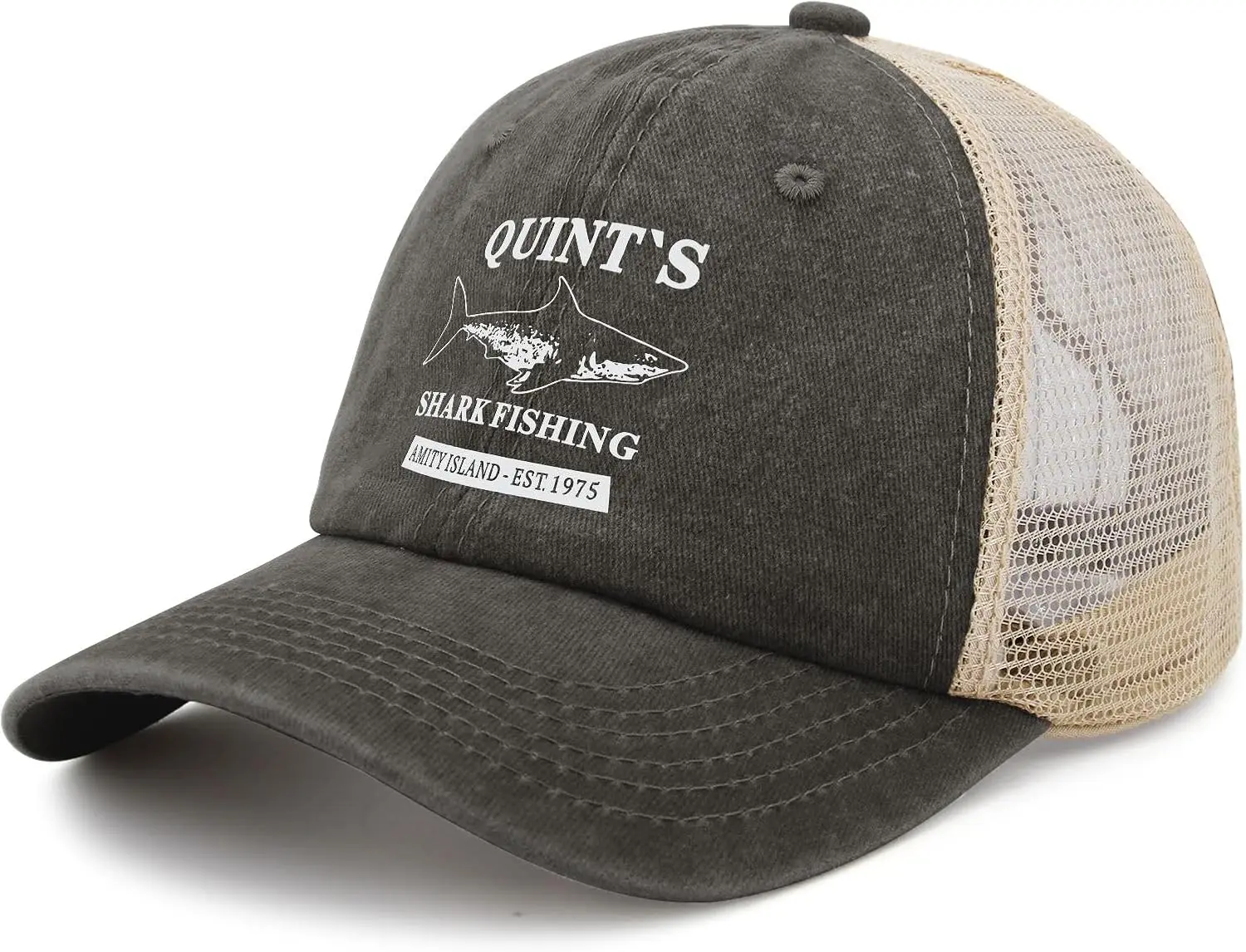 Quints Shark Fishing Amity Island EST 1975 قبعة سائق الشاحنة للرجال قبعة أبي هدايا مضحكة