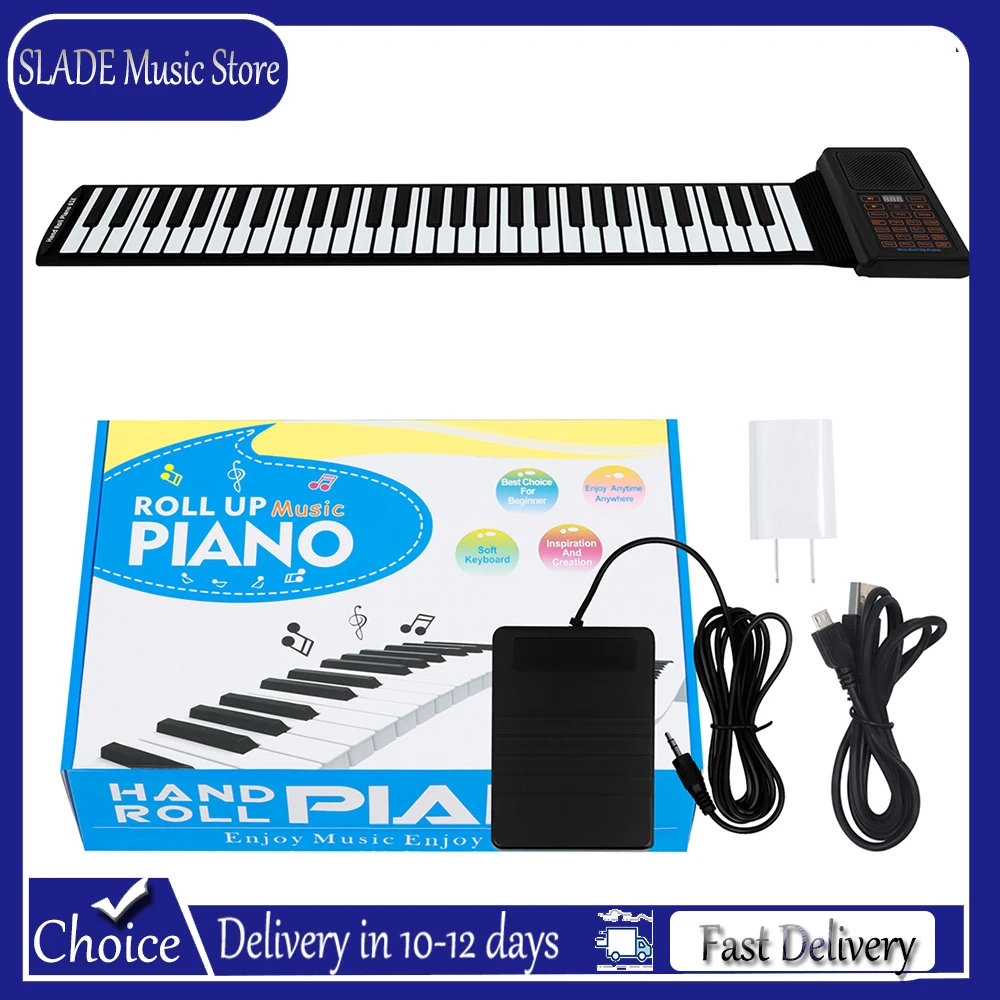 EP-15 Foldable Portable Hand Roll Up Piano 61 Keys Silicone Flexible Soft Keyboard Electronic Piano Kid Education Instrument
