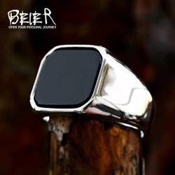 BEIER New Vintage Stainless Steel Bright and minimalist black stone ring FashionCool Jewelry BR8-1055