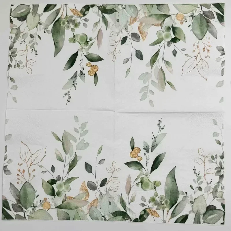 20 قطعة 2-Ply الملونة المطبوعة المناديل الغابات الخضراء يترك فندق مطعم الجدول الديكور كأس للنبيذ زهرة ورقة المفارش #5